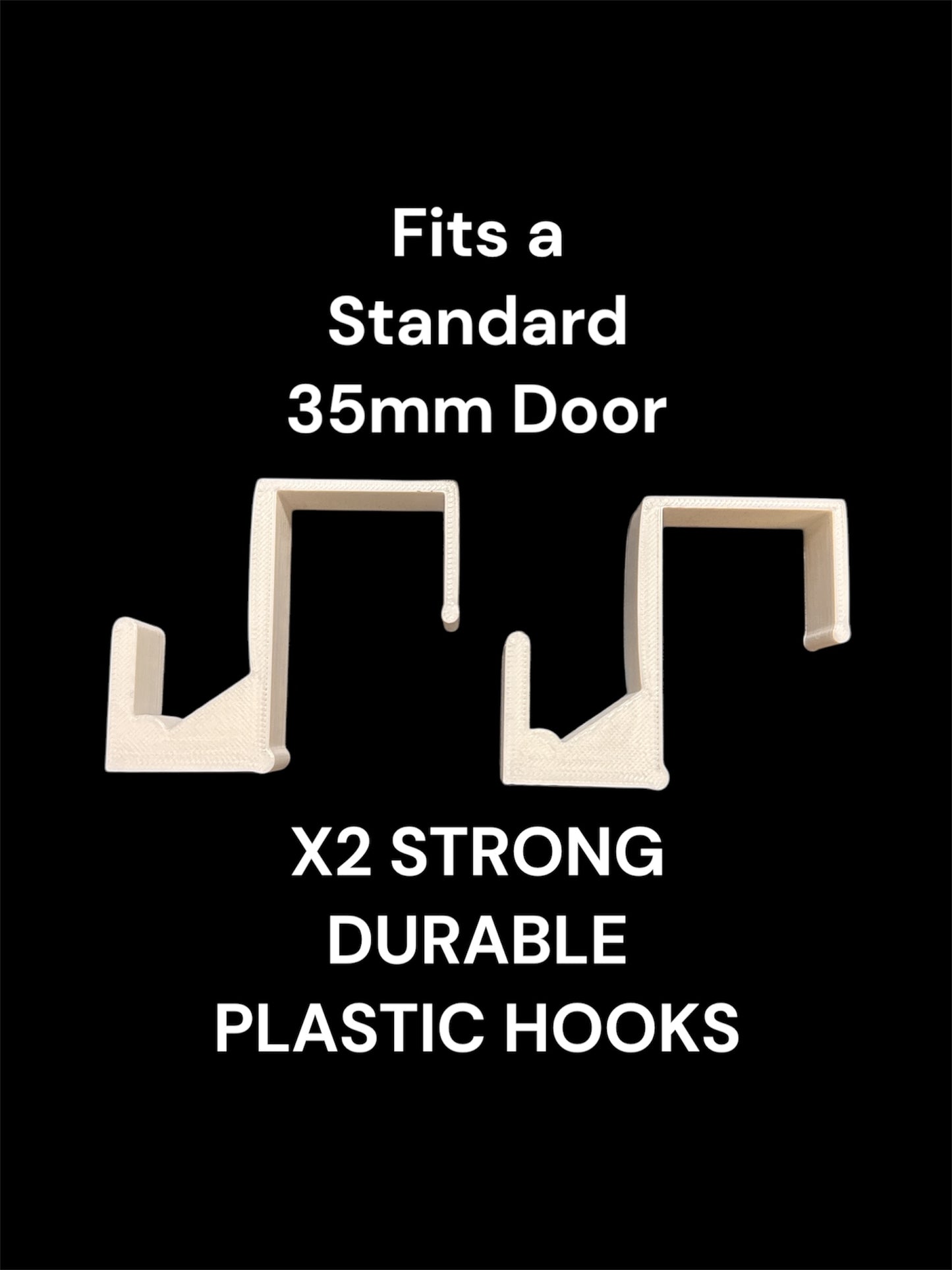 x2 Over Door Hooks for 35mm Doors, White Plastic