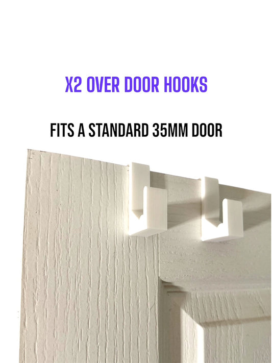 x2 Over Door Hooks for 35mm Doors, White Plastic